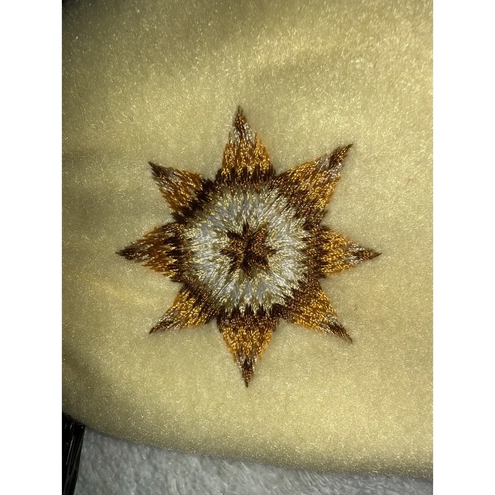 Vintage Fleece Gloves Embroidered With Native Star Pattern‎ Yellow Color